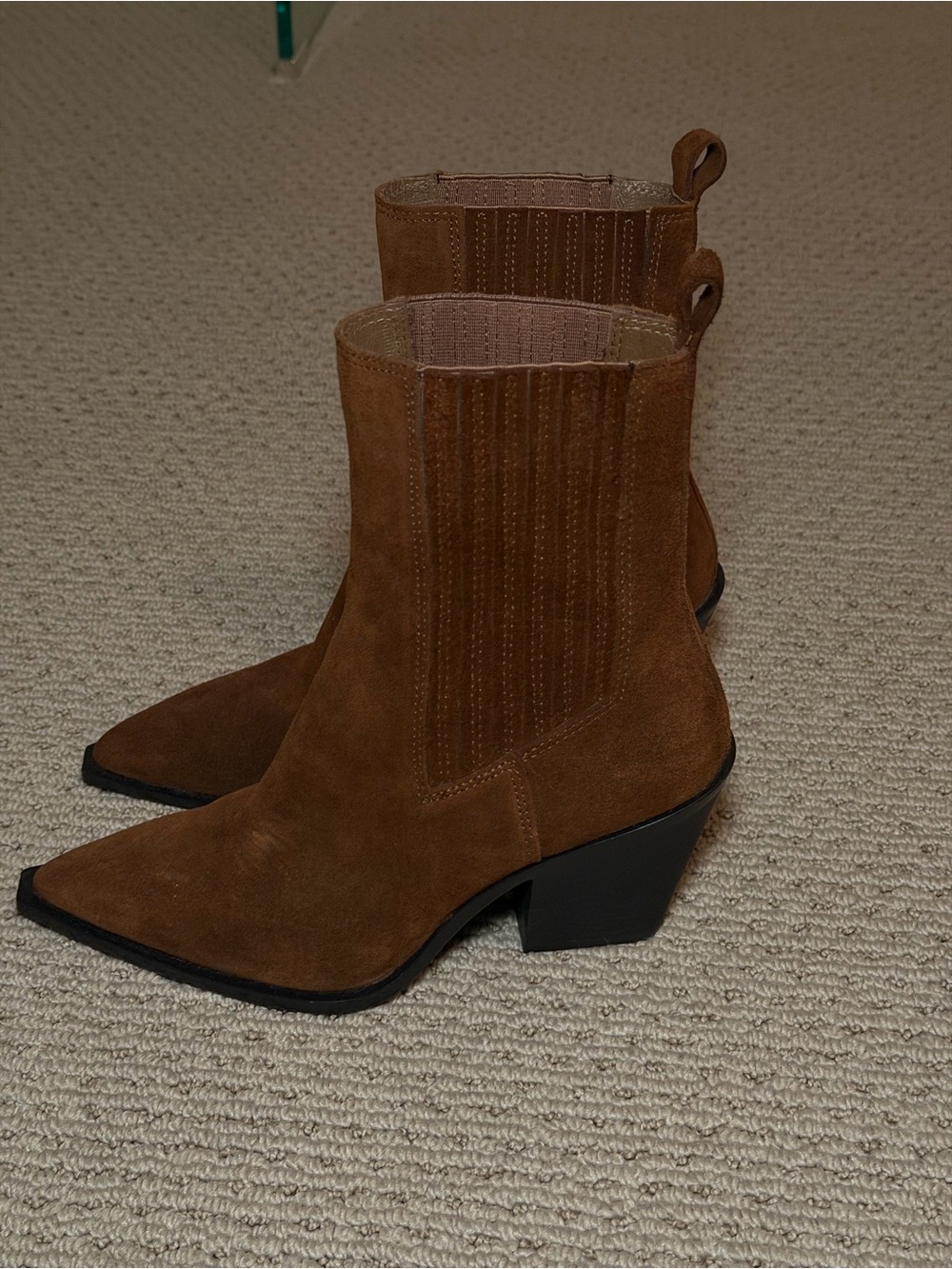 Zara Pointed Toe Suede Ankle Booties - Brown